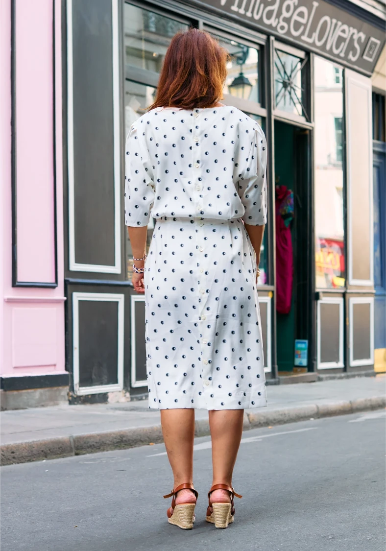Robe vintage blanche à pois  80´s