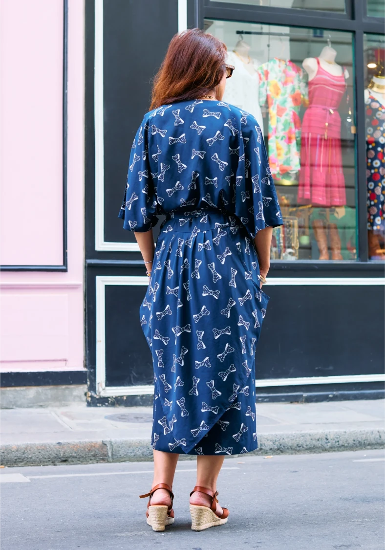 Robe vintage marine à motifs petits noeuds 80´s