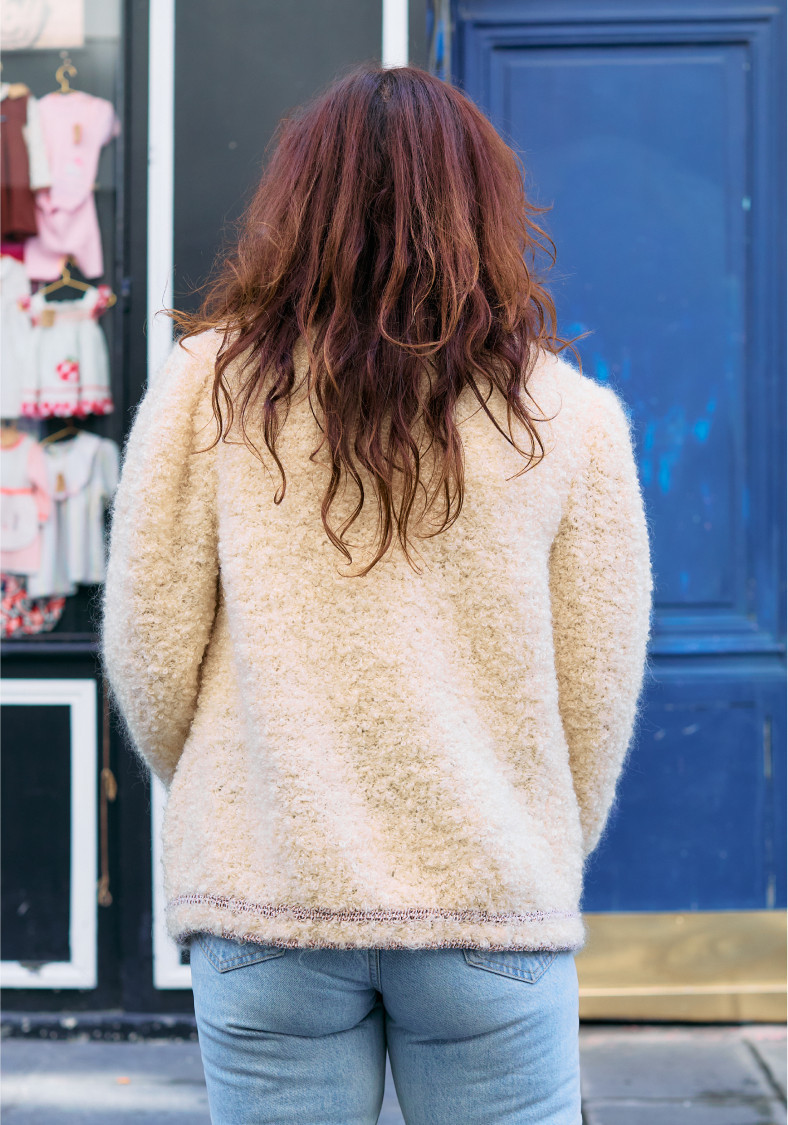 Cardigan  Vintage en Laine Bouclette Écrue