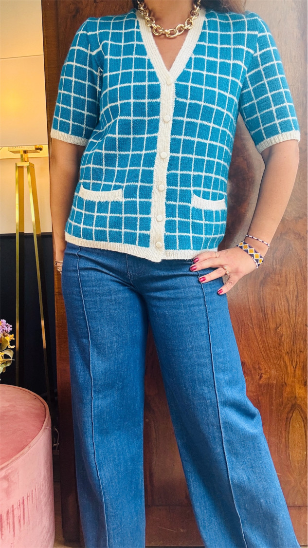 Gilet carreaux turquoise T38/40