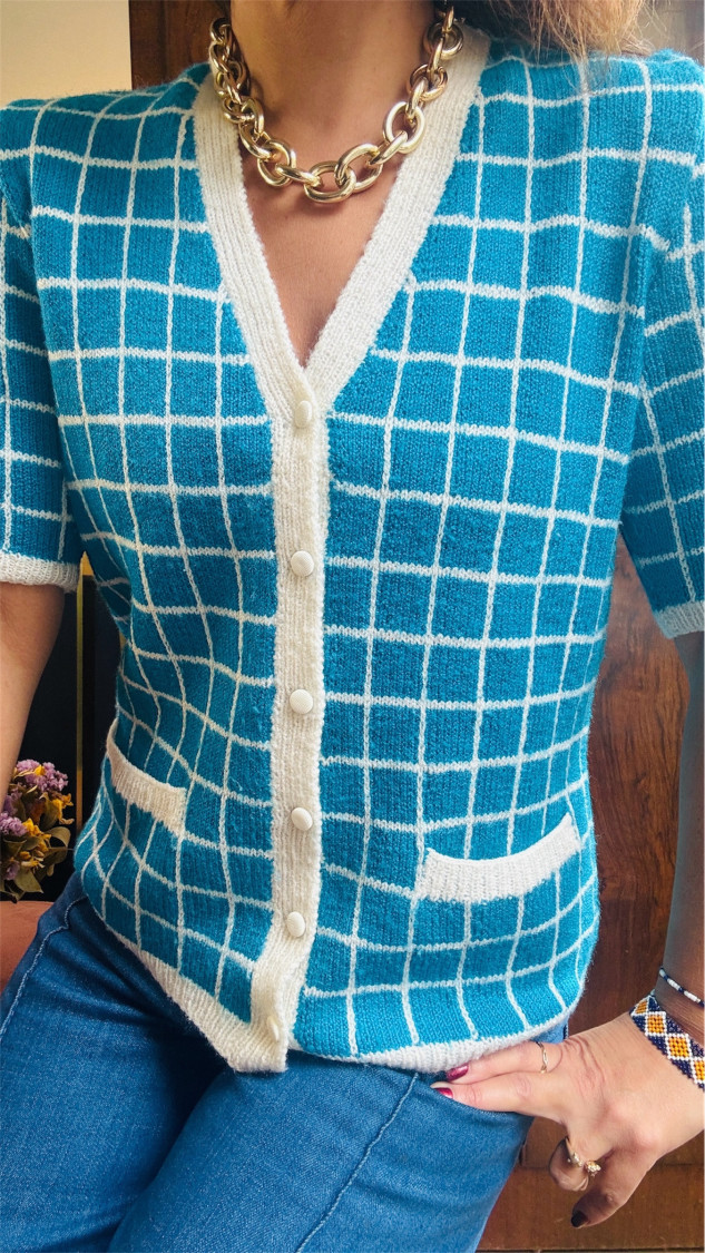Gilet carreaux turquoise T38/40