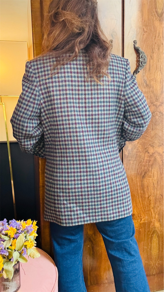Veste carreaux bleu gris  laine   T40