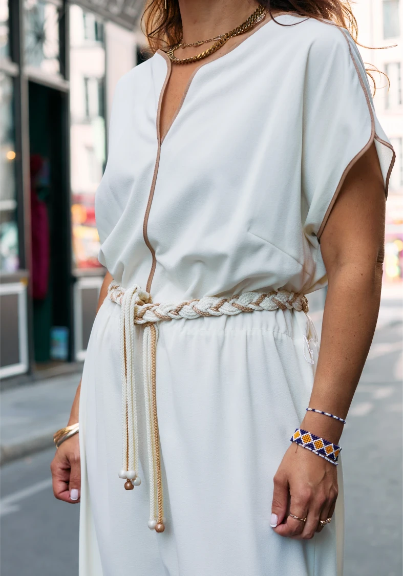 Robe crème ceinture tresse 80'