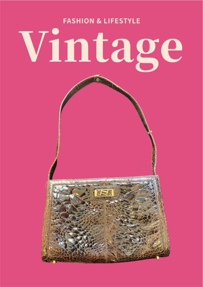 Sac vintage effet croco cuir chocolat