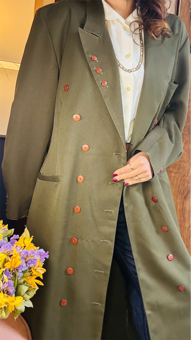 Veste longue croisée kaki T40